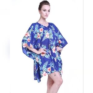 NWT Hawaii Hangover OS Short Poncho Dress Hibiscus Blue 3025-A